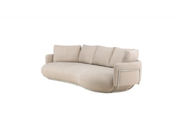Canapé 4 places Stane beige en tissu avec structure métal, canapé confortable au design contemporain pour grand salon