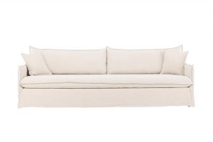 Canapé 4 places Noah beige en tissu effet lin avec housse amovible, canapé confortable au design contemporain pour grand salon