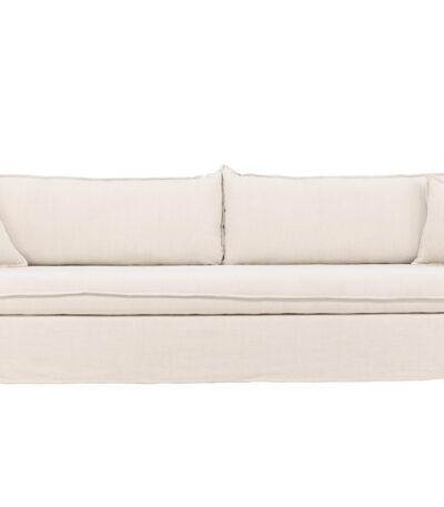 Canapé 4 places Noah beige en tissu effet lin avec housse amovible, canapé confortable au design contemporain pour grand salon