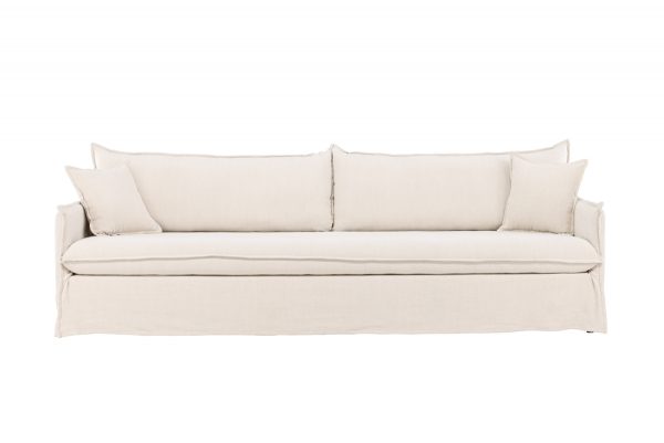 Canapé 4 places Noah beige en tissu effet lin avec housse amovible, canapé confortable au design contemporain pour grand salon