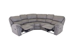 Canapé d'angle inclinable gris Salvino en microfibre avec fonction relax et assises généreuses