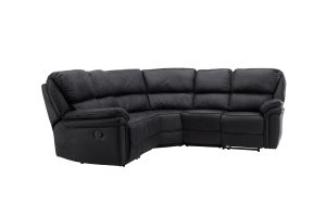 Canapé d'angle inclinable noir Salvino en microfibre avec fonction relax et assises généreuses - Canapé 5 places