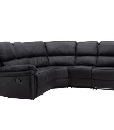 Canapé d'angle inclinable noir Salvino en microfibre avec fonction relax et assises généreuses - Canapé 5 places