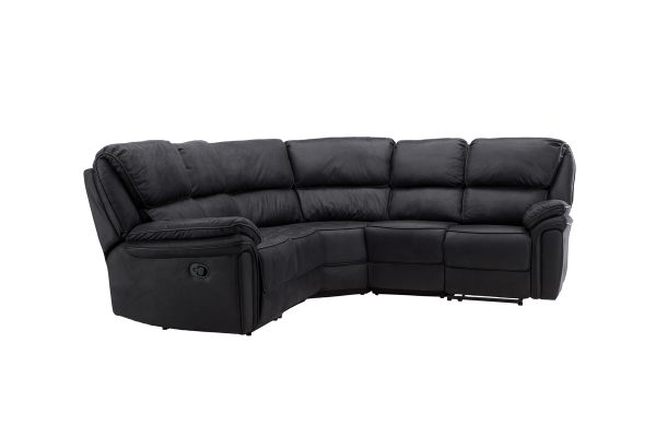canape d'angle inclinable noir salvino (9) Canapé d'angle inclinable noir Salvino en microfibre avec fonction relax et assises généreuses - Canapé 5 places