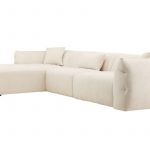 Canapé d’angle beige Polycarpe en tissu avec assises profondes pour salon contemporain