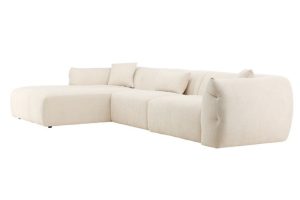 Canapé d’angle beige Polycarpe en tissu avec assises profondes pour salon contemporain