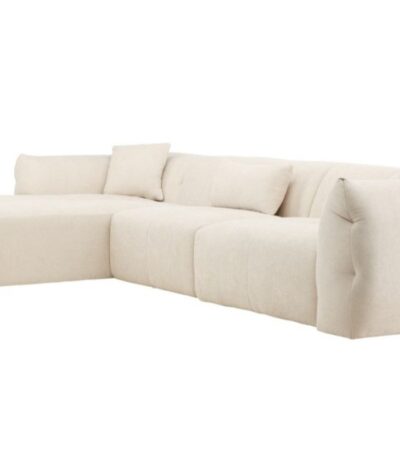 Canapé d’angle beige Polycarpe en tissu avec assises profondes pour salon contemporain