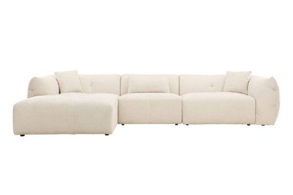 Canapé d’angle beige Polycarpe en tissu avec assises profondes pour salon contemporain