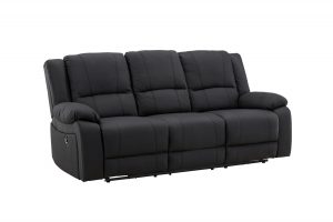 Canapé inclinable 3 places Sirat noir en tissu avec dossiers relax et structure métal, canapé confortable au design contemporain