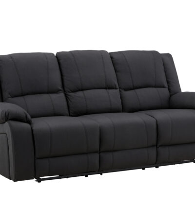 Canapé inclinable 3 places Sirat noir en tissu avec dossiers relax et structure métal, canapé confortable au design contemporain