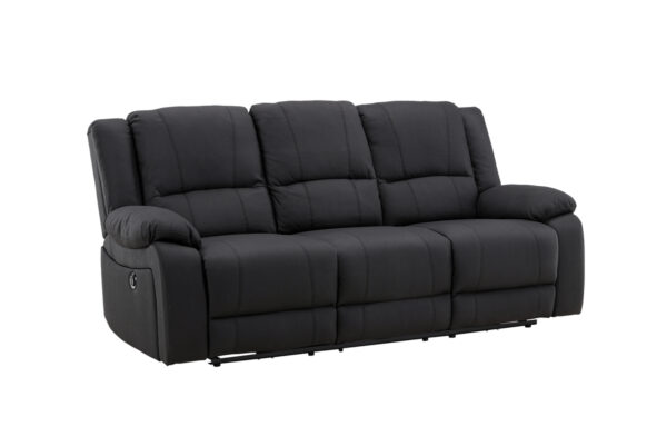 Canapé inclinable 3 places Sirat noir en tissu avec dossiers relax et structure métal, canapé confortable au design contemporain