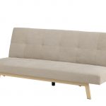 Canapé-lit Bocar beige en tissu aspect lin avec structure acier finition bois
