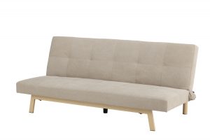Canapé-lit Bocar beige en tissu aspect lin avec structure acier finition bois