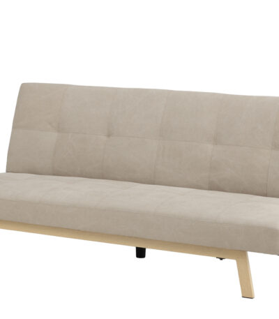 Canapé-lit Bocar beige en tissu aspect lin avec structure acier finition bois