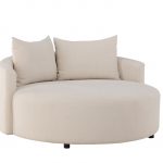 canapé rond beige kenzo (1) Canapé rond Kenzo beige en tissu effet lin, canapé confortable au design contemporain pour salon élégant