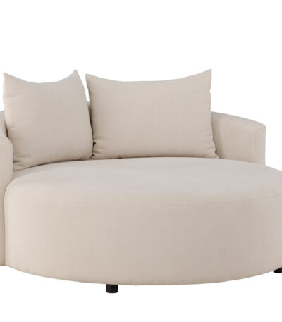Canapé rond Kenzo beige en tissu effet lin, canapé confortable au design contemporain pour salon élégant