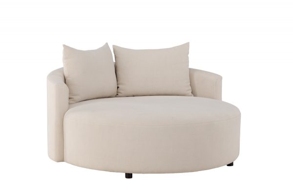 canapé rond beige kenzo (1) Canapé rond Kenzo beige en tissu effet lin, canapé confortable au design contemporain pour salon élégant