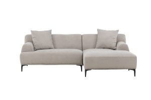 canapé trois place gris clair victor Canapé d’angle 3 places Victor gris clair en tissu avec méridienne et pieds en métal, canapé confortable au design contemporain