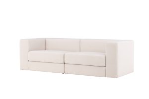 Canapé 3 places Lupin blanc en tissu effet lin avec structure acier, canapé confortable au design contemporain pour salon élégant