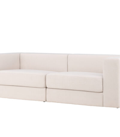 Canapé 3 places Lupin blanc en tissu effet lin avec structure acier, canapé confortable au design contemporain pour salon élégant