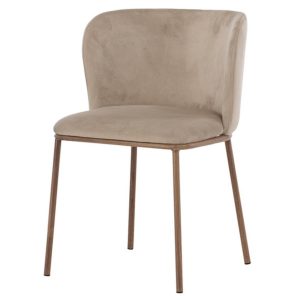 chaise de salle a manger edona beige (4) Chaise de salle à manger beige Edona en velours avec pieds effet bois. Lot de 2