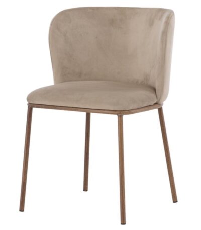 Chaise de salle à manger beige Edona en velours avec pieds effet bois. Lot de 2