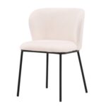 Chaise de salle à manger blanche Edona en tissu bouclé avec pieds noirs. Lot de 2