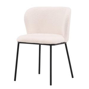 chaise de salle a manger edona blanche (4) Chaise de salle à manger blanche Edona en tissu bouclé avec pieds noirs. Lot de 2