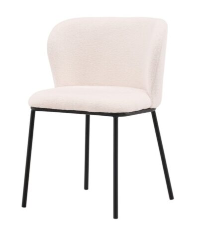 Chaise de salle à manger blanche Edona en tissu bouclé avec pieds noirs. Lot de 2