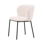Chaise de salle à manger blanche Edona en tissu bouclé avec pieds noirs. Lot de 2