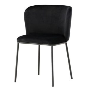 chaise de salle a manger edona noire (8) Chaise de salle à manger noire Edona en tissu avec pieds noirs. Lot de 2