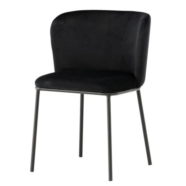 chaise de salle a manger edona noire (8) Chaise de salle à manger noire Edona en tissu avec pieds noirs. Lot de 2
