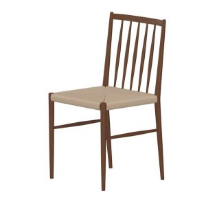 Chaise Ernest acier avec assise en corde beige tressée, design scandinave pour salle à manger - lot de 2.
