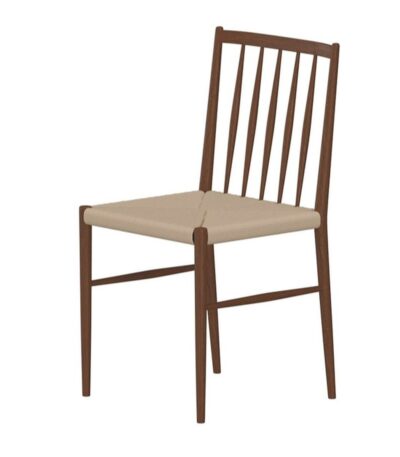Chaise Ernest acier avec assise en corde beige tressée, design scandinave pour salle à manger - lot de 2.