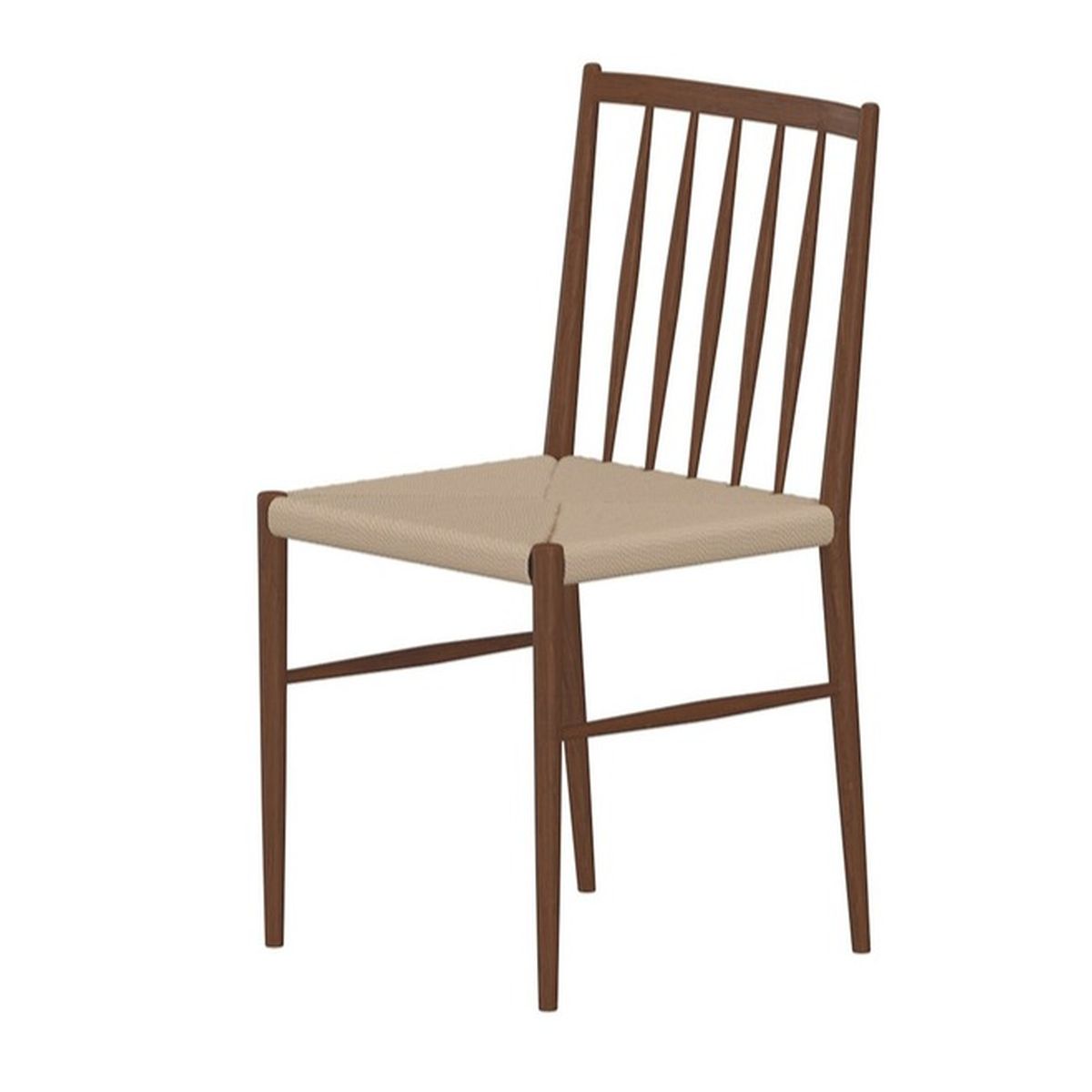 Chaise Ernest acier avec assise en corde beige tressée, design scandinave pour salle à manger - lot de 2.