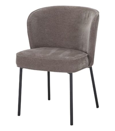 Chaise rembourrée taupe Fantine avec structure noire pour salle à manger.