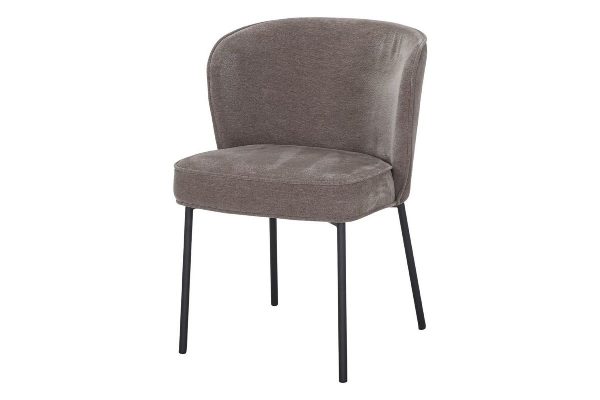 chaise de salle a manger rembourée fantine_esprit rotin home (10) Chaise rembourrée taupe Fantine avec structure noire pour salle à manger.