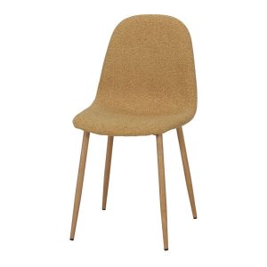Chaise tapissée moutarde Bianca avec pieds effet bois pour salle à manger.