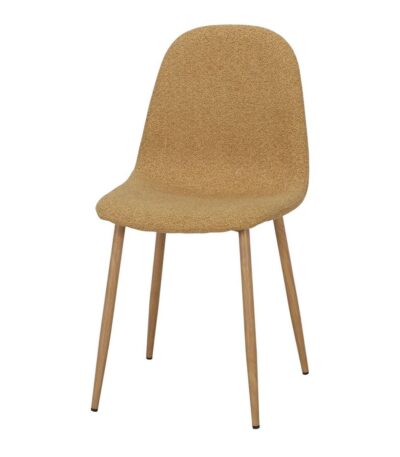 Chaise tapissée moutarde Bianca avec pieds effet bois pour salle à manger.