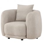Fauteuil beige Cilio en tissu bouclé avec assise large, coussin de dossier et lignes arrondies