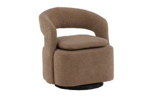 Fauteuil bouclette marron Hardy avec tissu texturé et design vintage contemporain pour salon