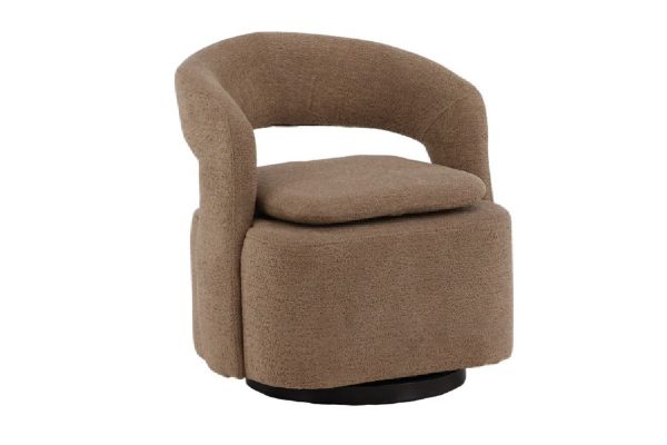 Fauteuil bouclette marron Hardy avec tissu texturé et design vintage contemporain pour salon