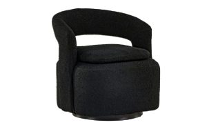 Fauteuil bouclette noir Hardy avec tissu texturé et design vintage contemporain pour salon