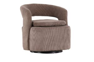 Fauteuil en velours marron Hardy avec tissu côtelé Manchester et design vintage contemporain pour salon