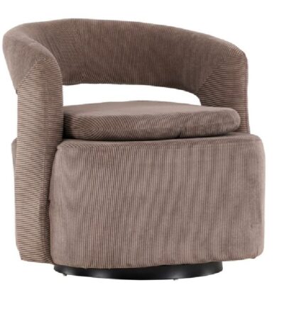 Fauteuil en velours marron Hardy avec tissu côtelé Manchester et design vintage contemporain pour salon