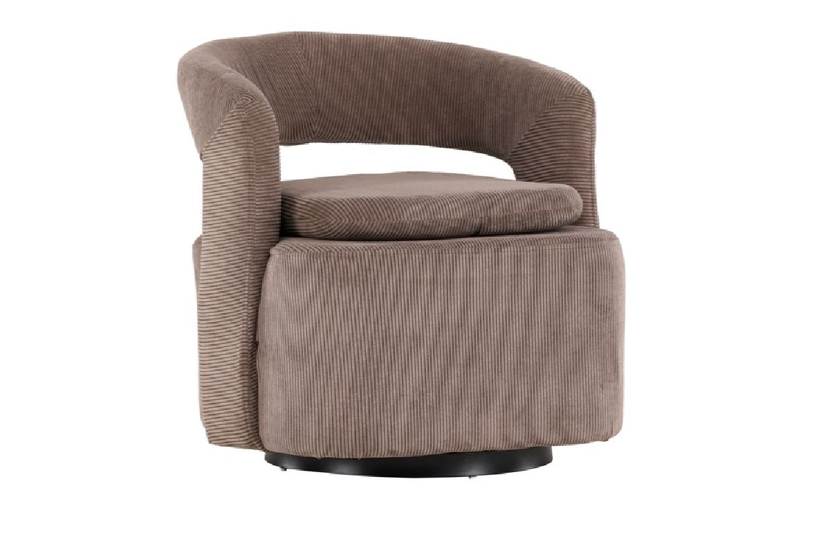 Fauteuil en velours marron Hardy avec tissu côtelé Manchester et design vintage contemporain pour salon