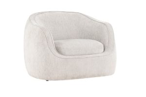 Fauteuil de salon gris clair Eliot en tissu avec dossier enveloppant et assise profonde dans un intérieur contemporain
