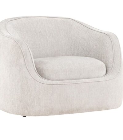 Fauteuil de salon gris clair Eliot en tissu avec dossier enveloppant et assise profonde dans un intérieur contemporain