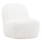 Fauteuil bouclette blanc Maho avec lignes arrondies et design vintage pour salon contemporain