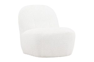 Fauteuil bouclette blanc Maho avec lignes arrondies et design vintage pour salon contemporain